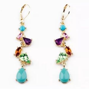 NEW! Beautiful Multicolor Faux Turquoise Accent Long Drop Fashion Earrings